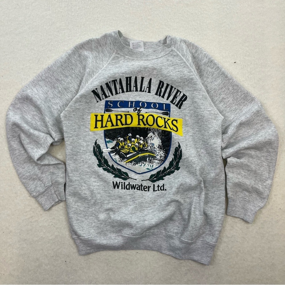 Vintage Hanes Gray Nantahala River School Of Hard Rocks Crewneck Sweatshirt Sz M
